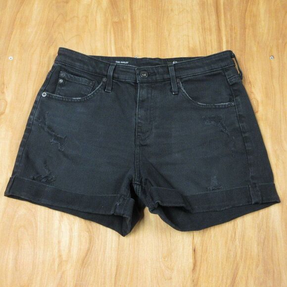 AG ADRIANO GOLDSCHMIED Hailey Ex Boyfriend Roll Up Jean Shorts Size 27 Blk Denim - Picture 2 of 15